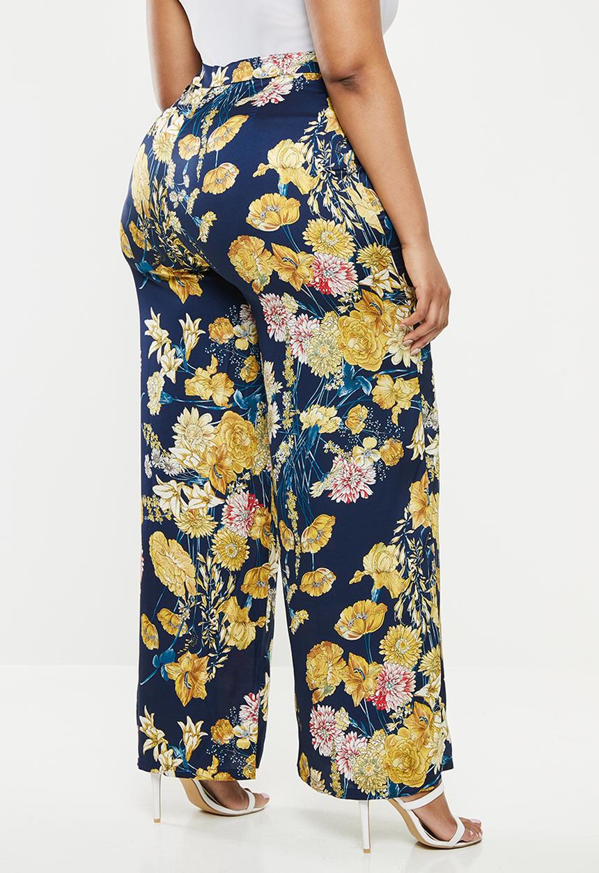 Missguided - Plus floral high waisted wide leg trousers - navy