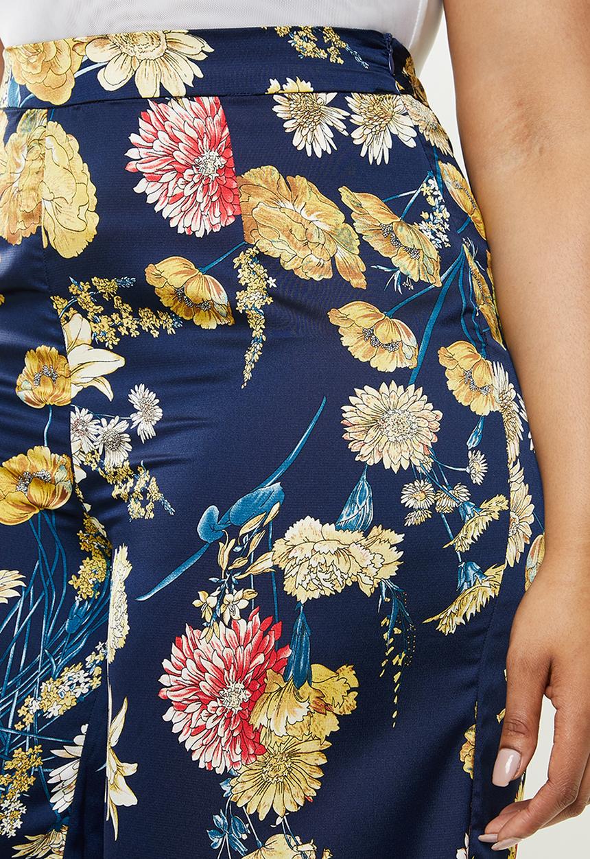 Missguided - Plus floral high waisted wide leg trousers - navy
