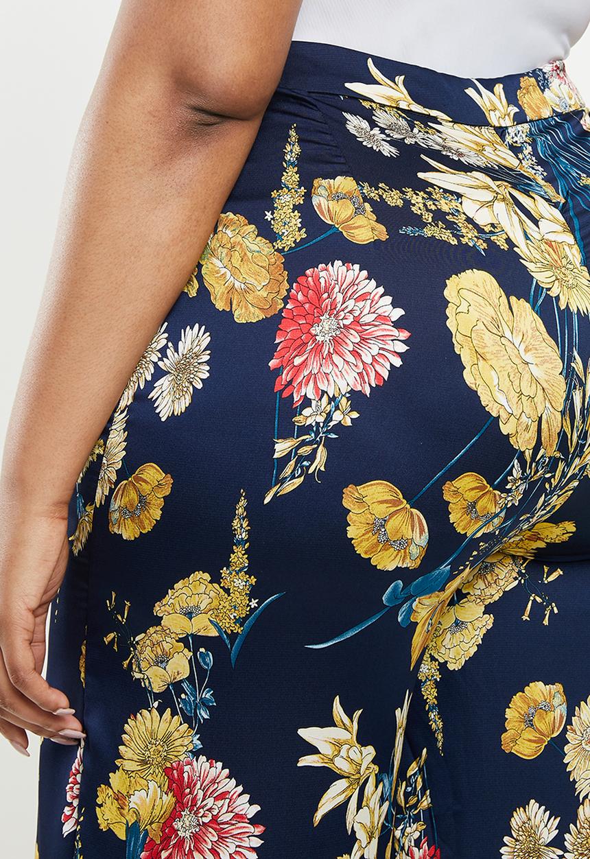 Missguided - Plus floral high waisted wide leg trousers - navy