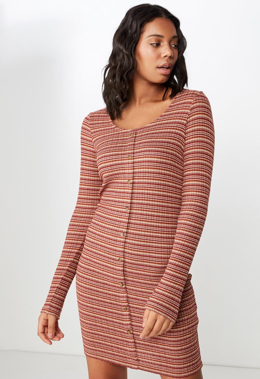 Cotton On - Henry long sleeve button through dress - multi