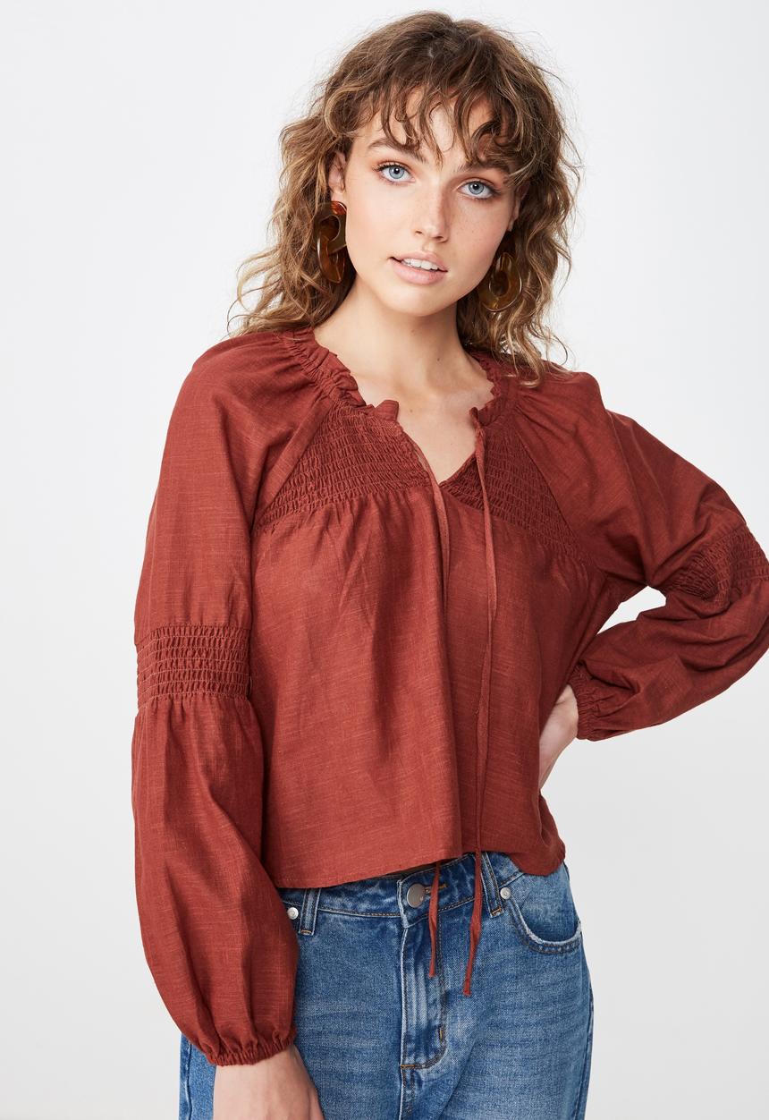 Cotton On - Breanne blouson sleeve top - burgundy