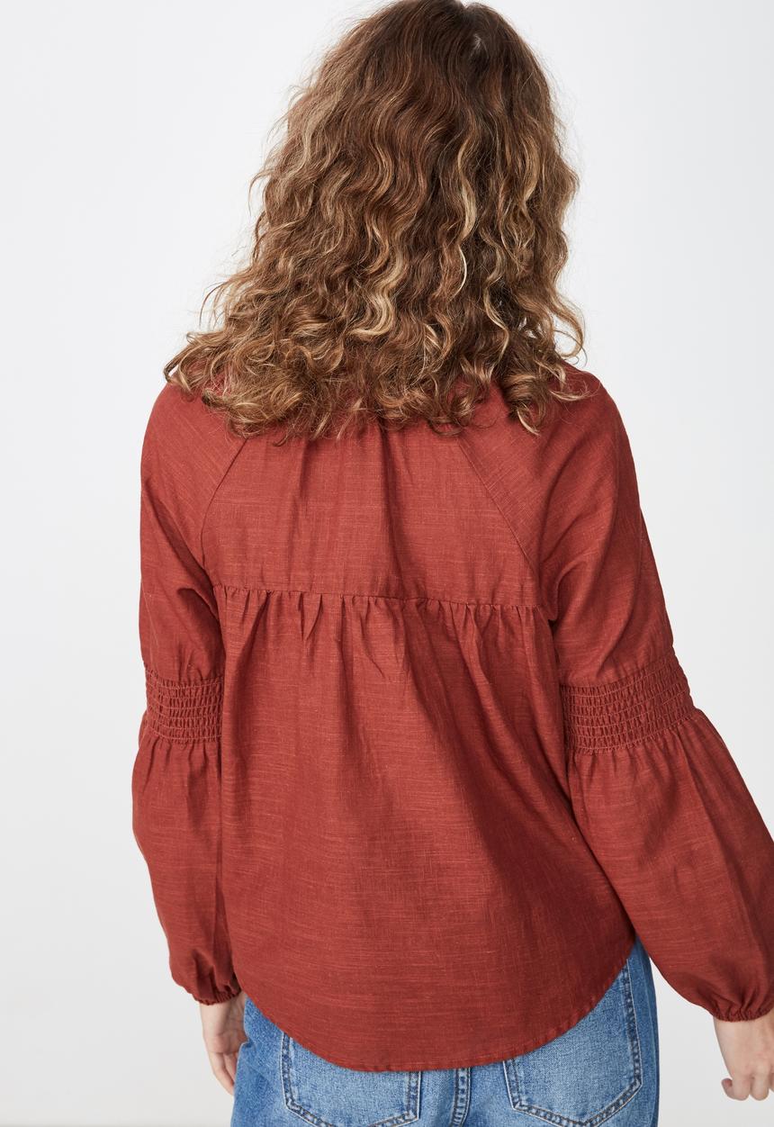 Cotton On - Breanne blouson sleeve top - burgundy