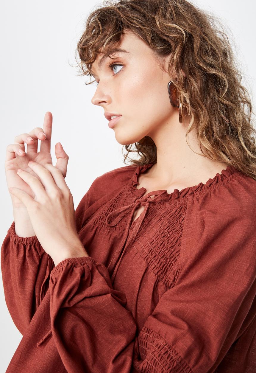 Cotton On - Breanne blouson sleeve top - burgundy