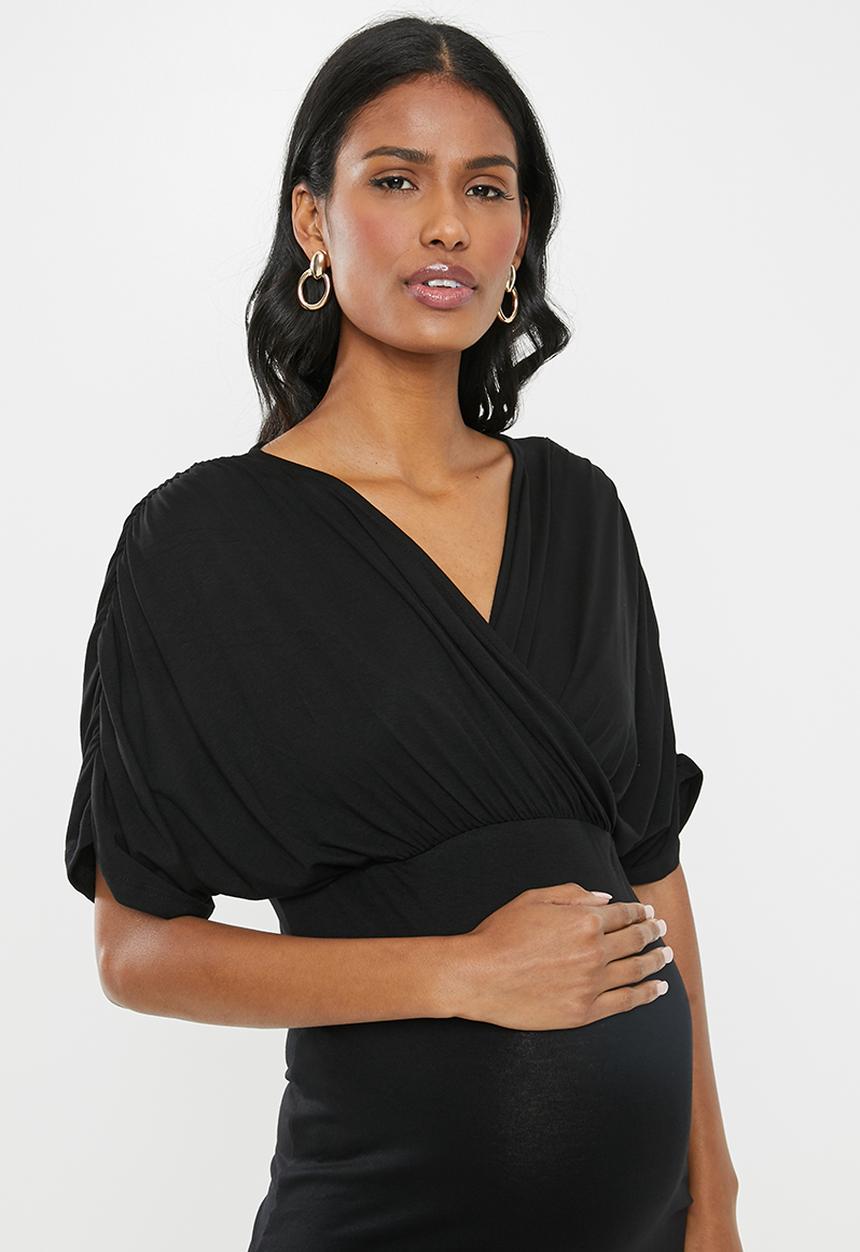 edit Maternity - Maternity Mock wrap dress - black