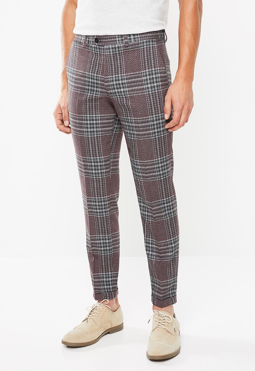 Jack & Jones - Brando check trouser - purple & grey