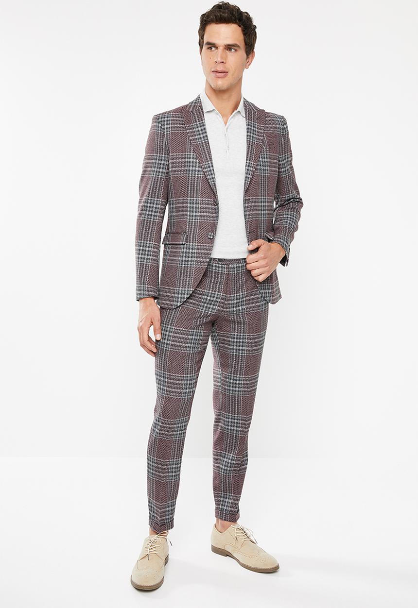 Jack & Jones - Brando check trouser - purple & grey