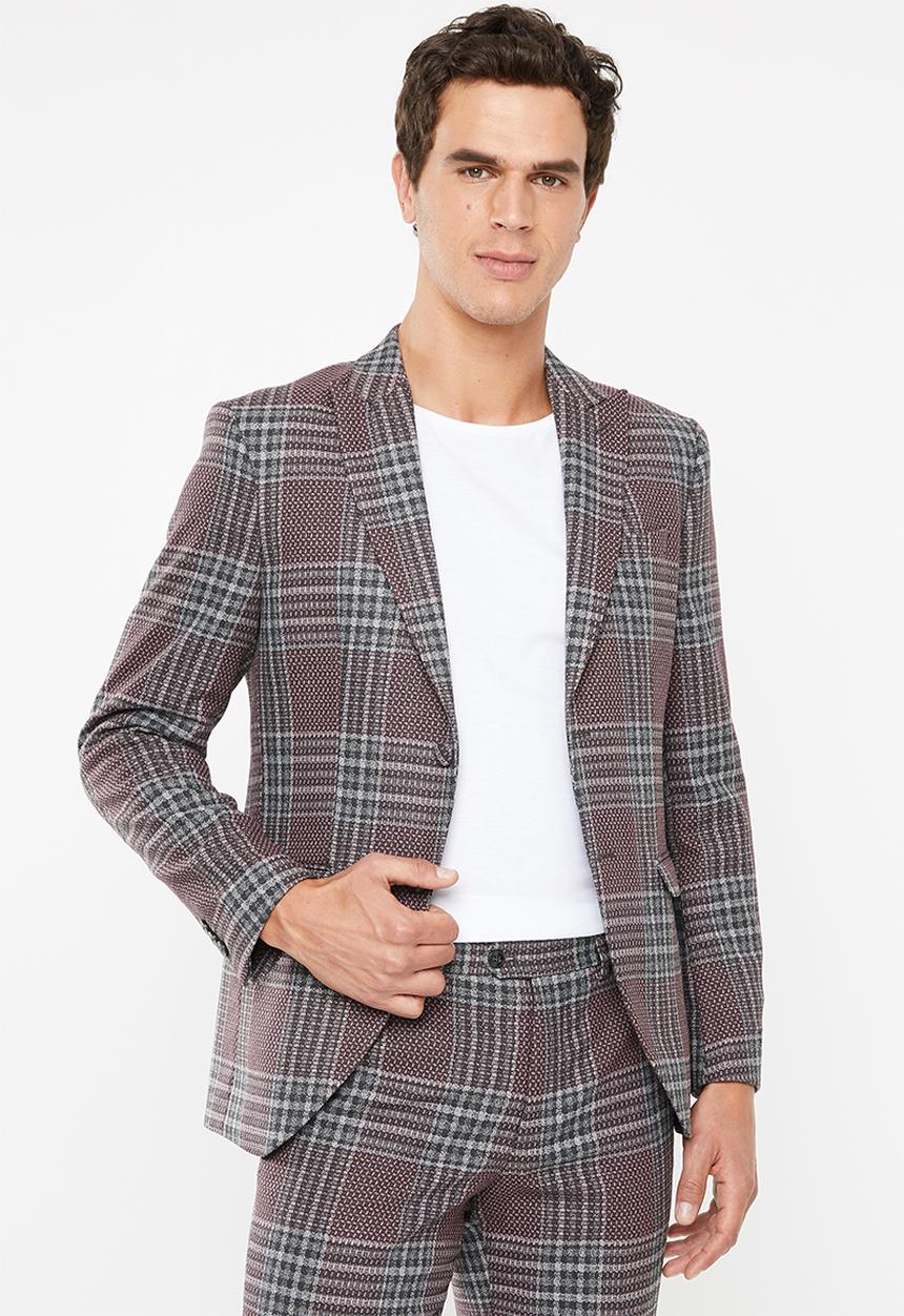 Jack & Jones - Brando check blazer - purple & grey