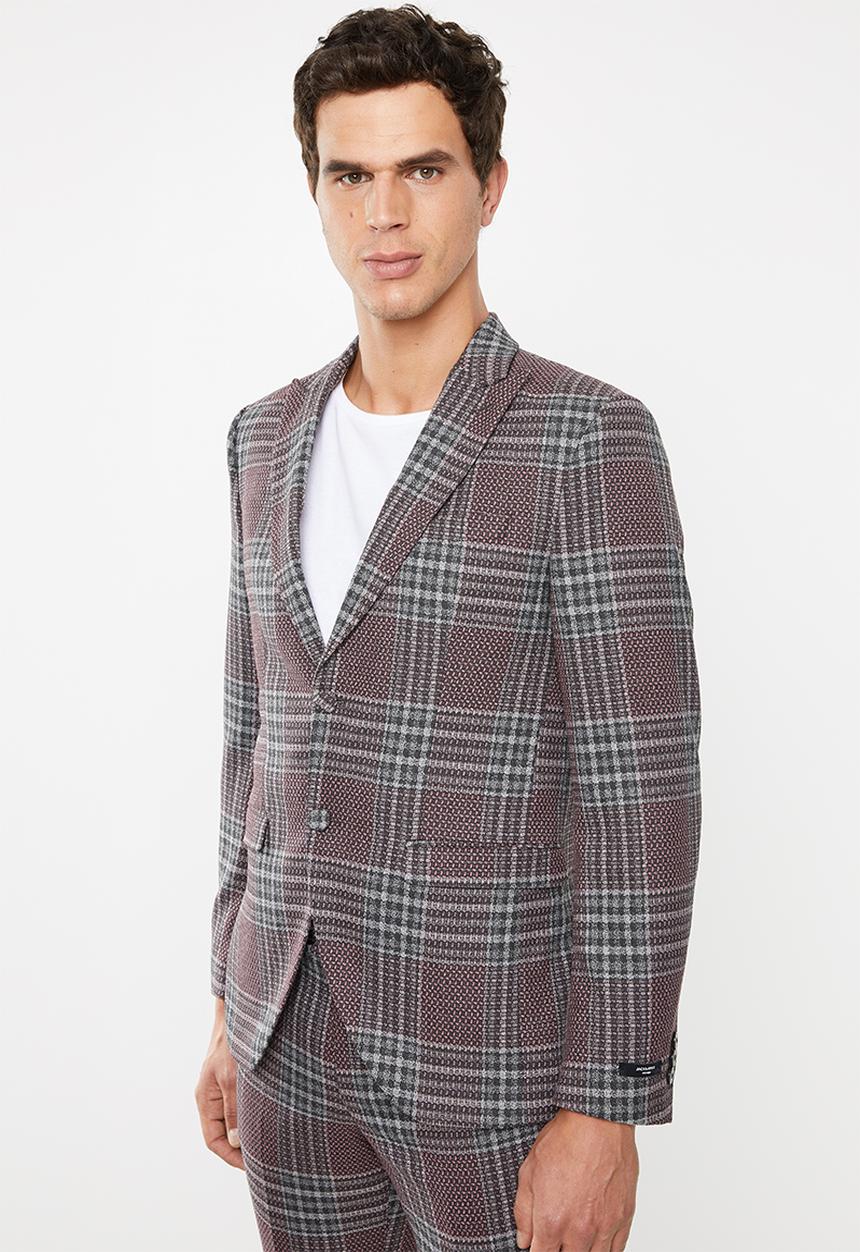 Jack & Jones - Brando check blazer - purple & grey