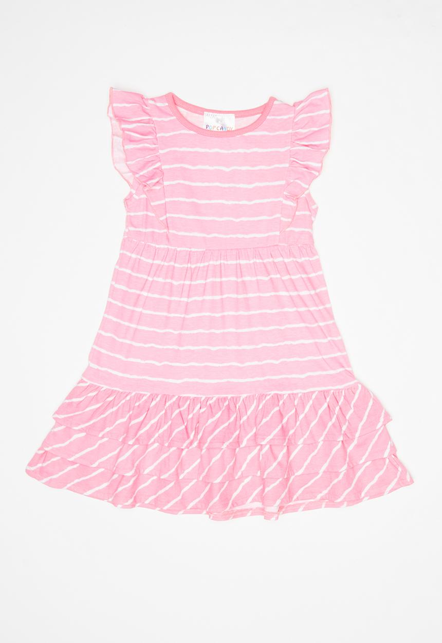 Pop Candy - Girls striped dress - pink & white