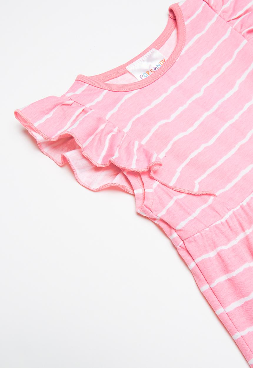 Pop Candy - Girls striped dress - pink & white