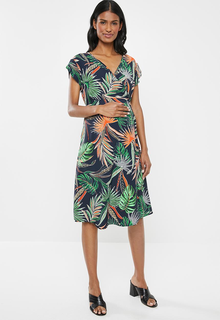 Cherry Melon - Maternity Woven crossover cap sleeve dress - multi