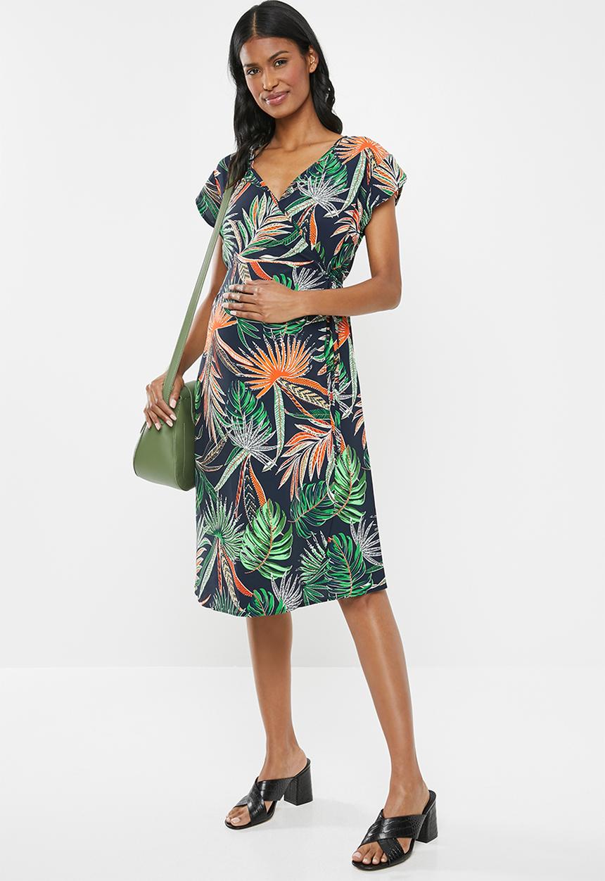 Cherry Melon - Maternity Woven crossover cap sleeve dress - multi