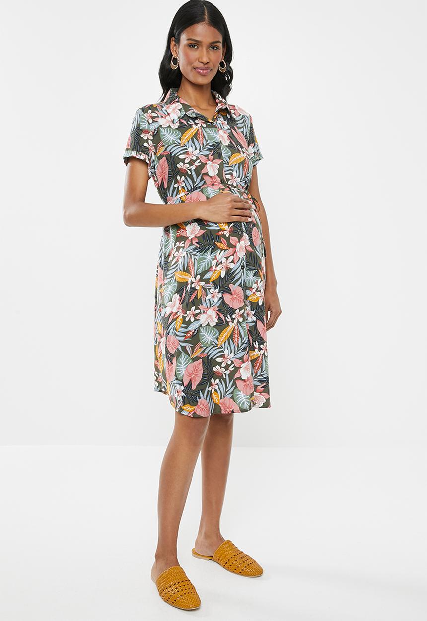 Cherry Melon - Maternity Midi shirt dress - multi
