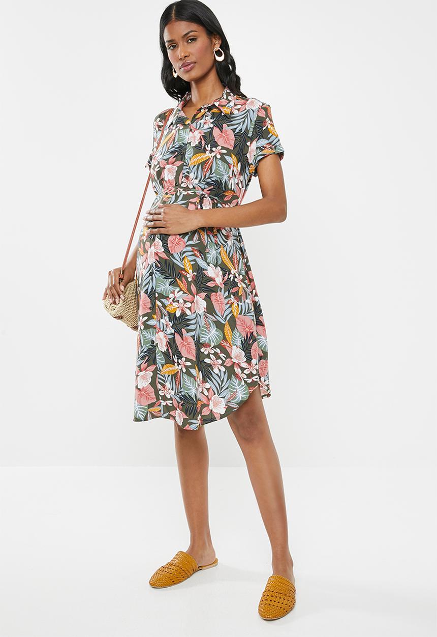 Cherry Melon - Maternity Midi shirt dress - multi