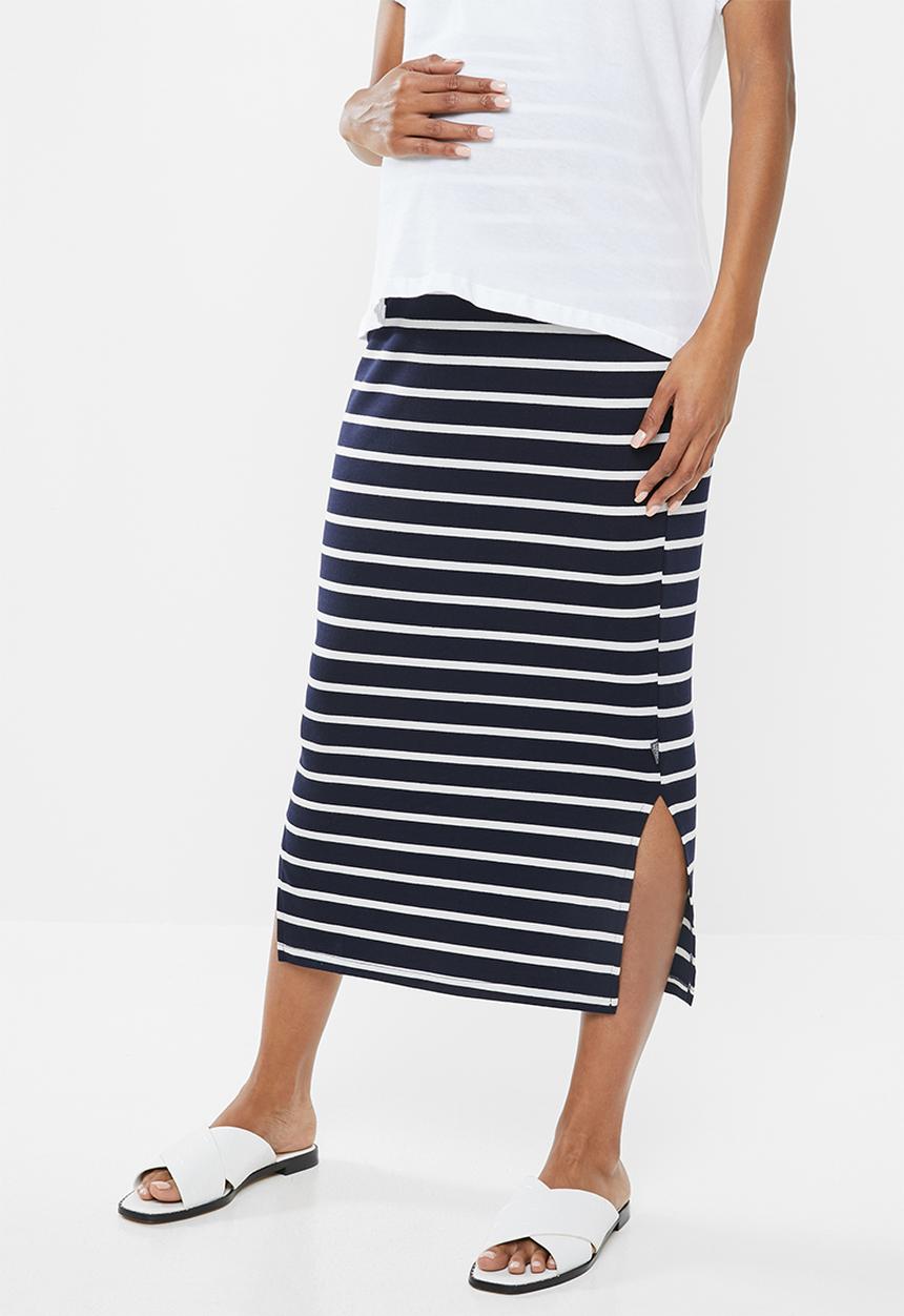 Cherry Melon - Maxi skirt with side slits - navy & white