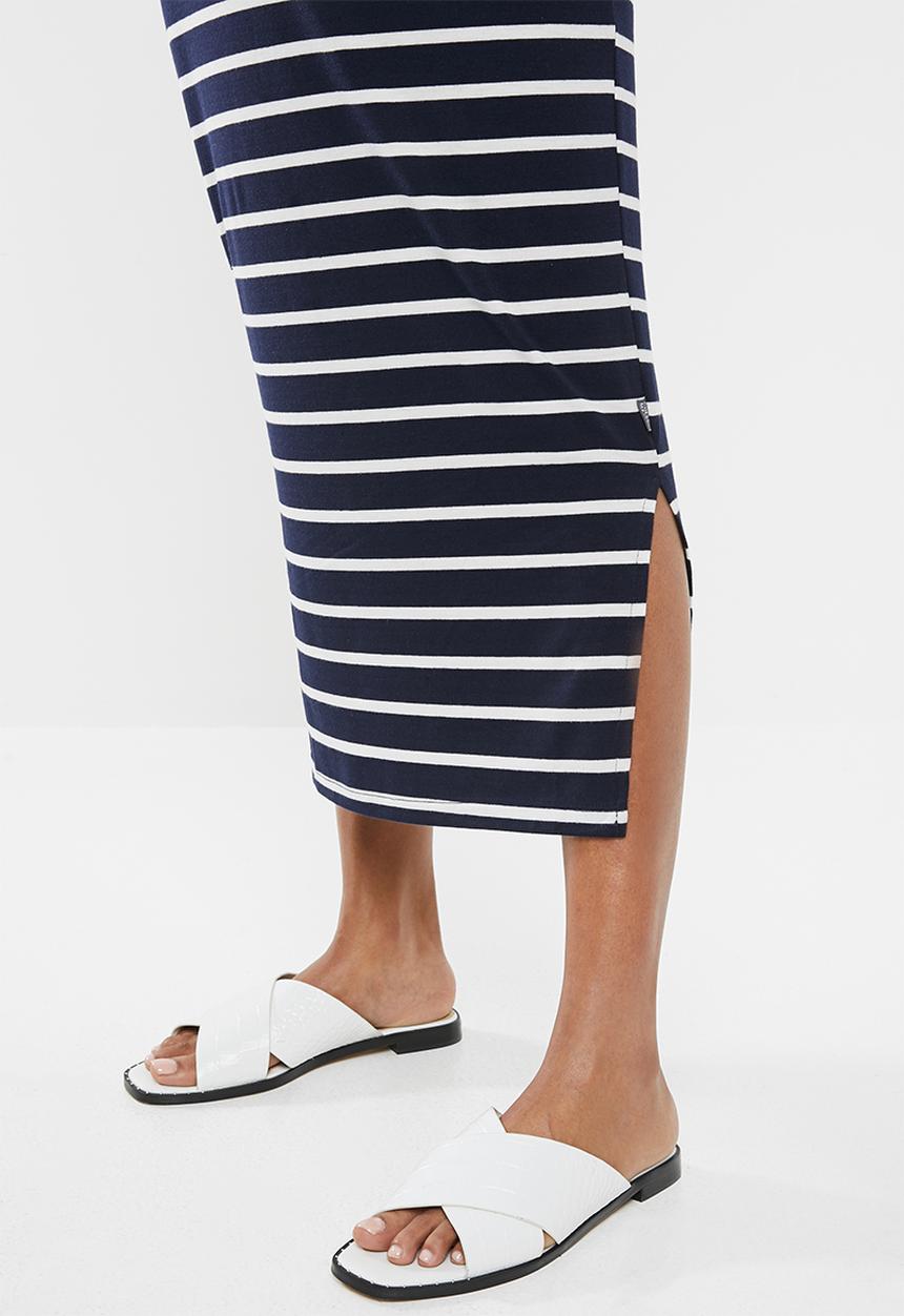 Cherry Melon - Maxi skirt with side slits - navy & white