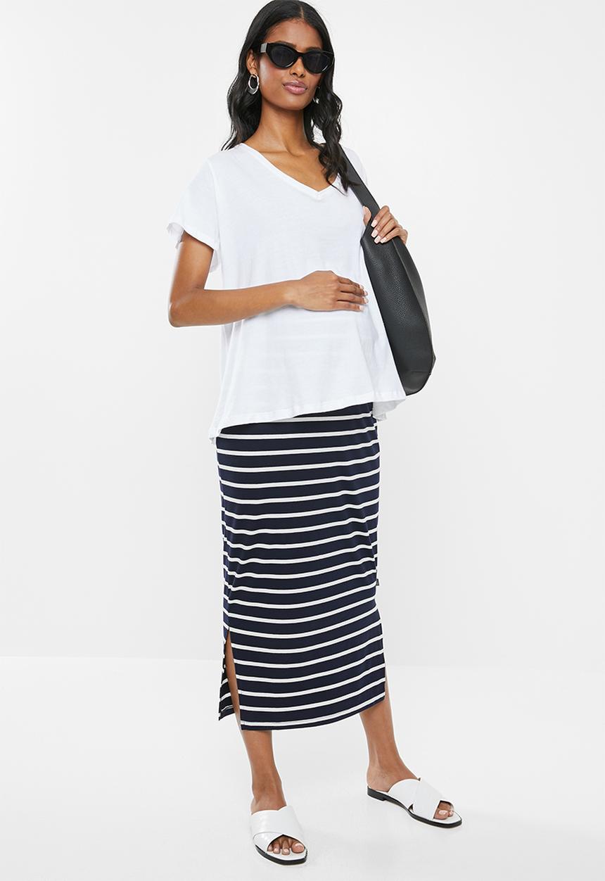 Cherry Melon - Maxi skirt with side slits - navy & white