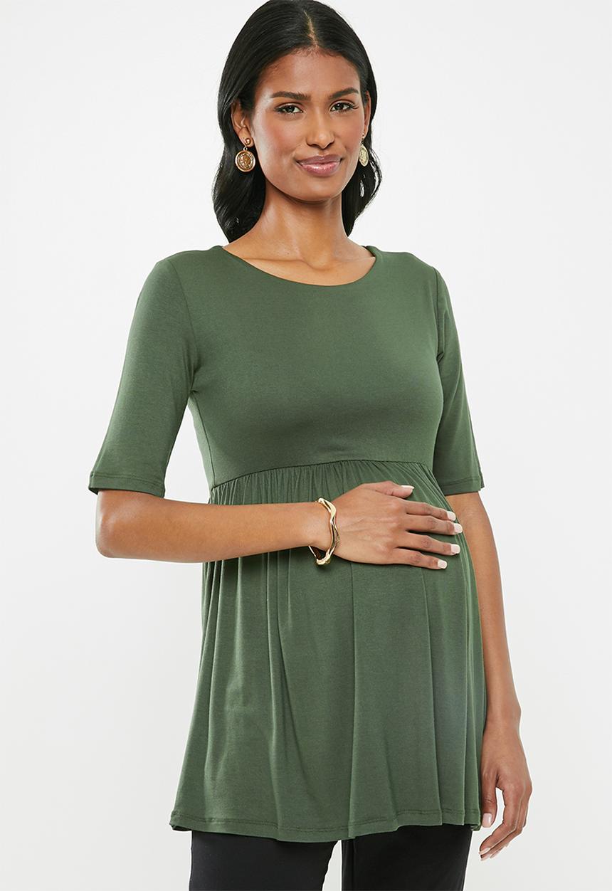 Cherry Melon - Maternity Round neck skater top - khaki 