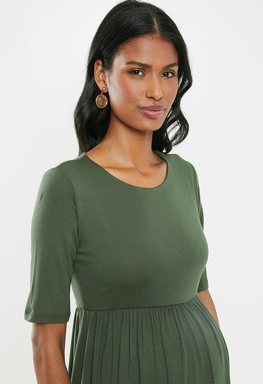 Cherry Melon - Maternity Round neck skater top - khaki 