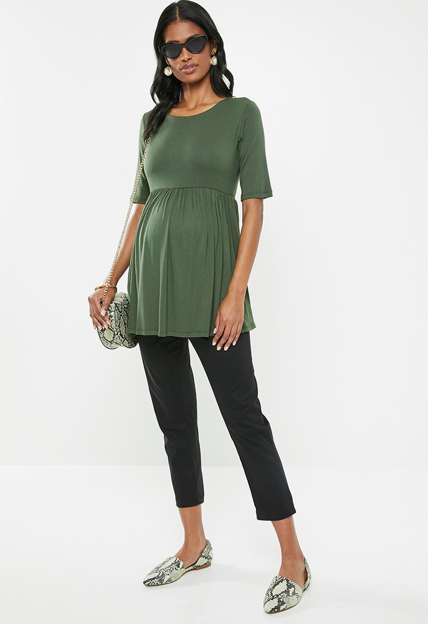 Cherry Melon - Maternity Round neck skater top - khaki 