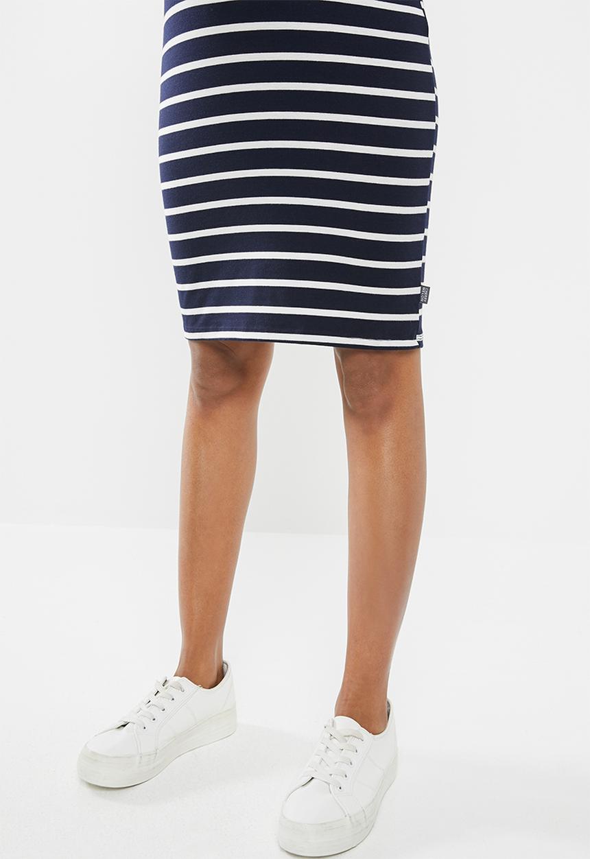 Cherry Melon - Maternity Boatneck contrast dress - navy & white