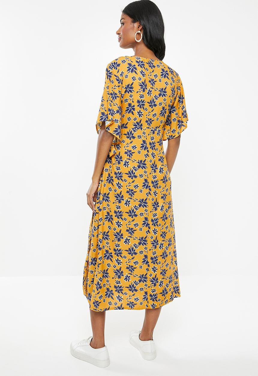 Superbalist - Kimono wrap dress - mustard floral