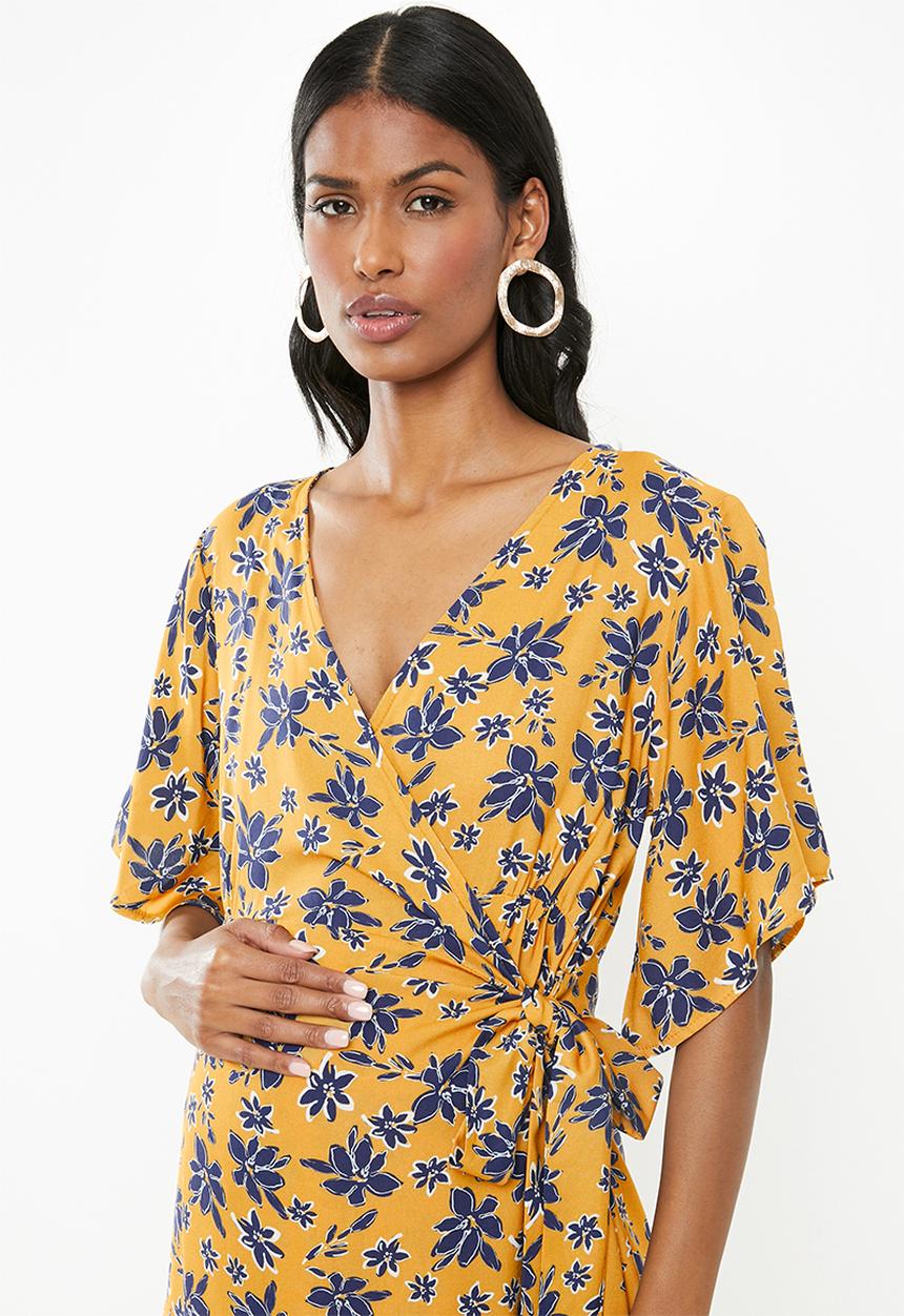 Superbalist - Kimono wrap dress - mustard floral