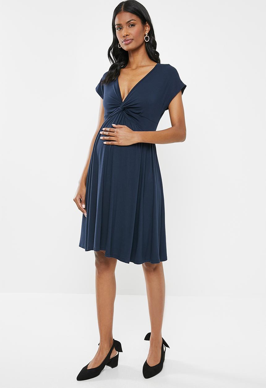 Cherry Melon - Maternity V-neck skater mini dress - navy
