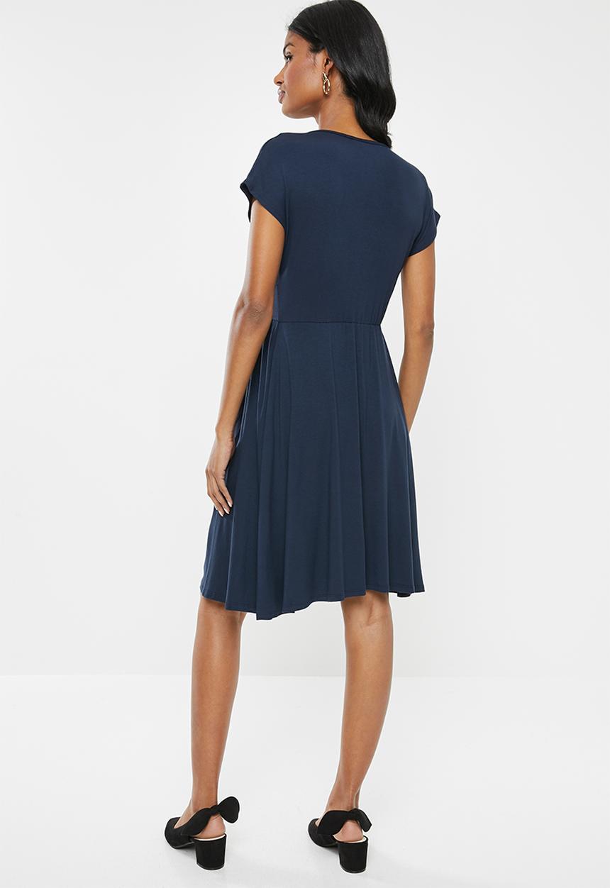 Cherry Melon - Maternity V-neck skater mini dress - navy
