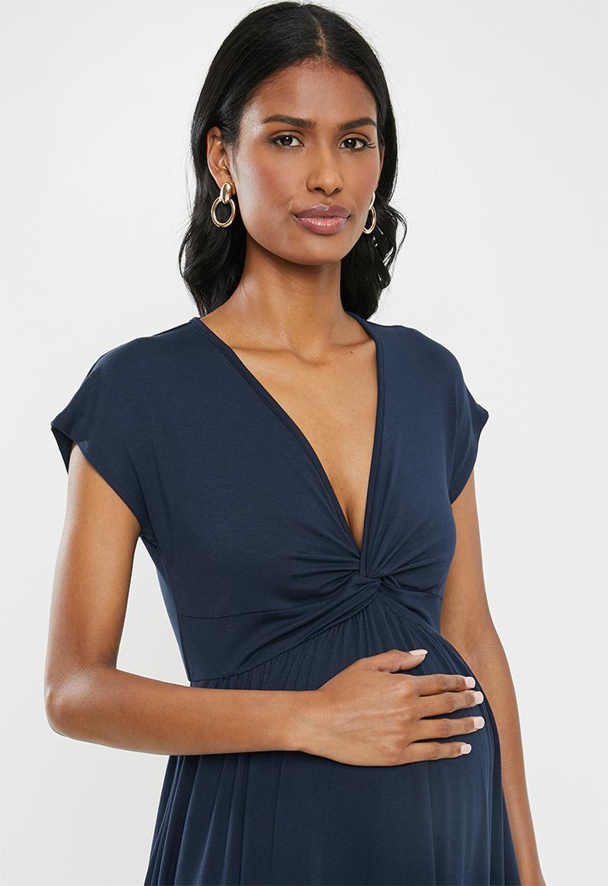 Cherry Melon - Maternity V-neck skater mini dress - navy
