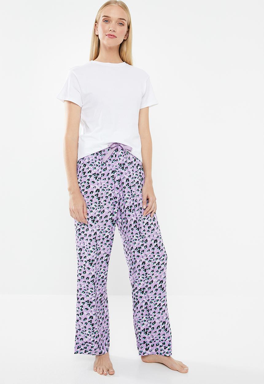 Superbalist - Sleep tee & pants set - white & purple