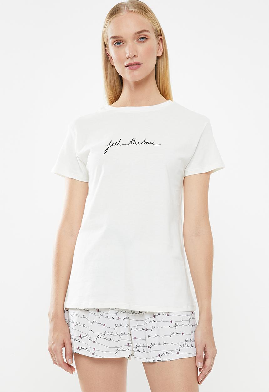Superbalist - Sleep tee & shorts set - cream