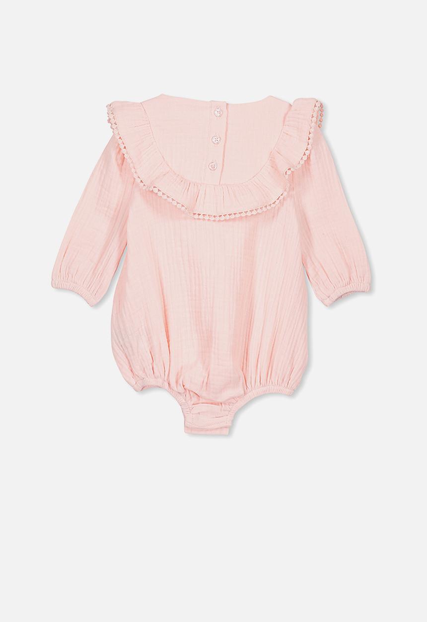 Cotton On - Phoebe long sleeve ruffle bubbysuit - pink
