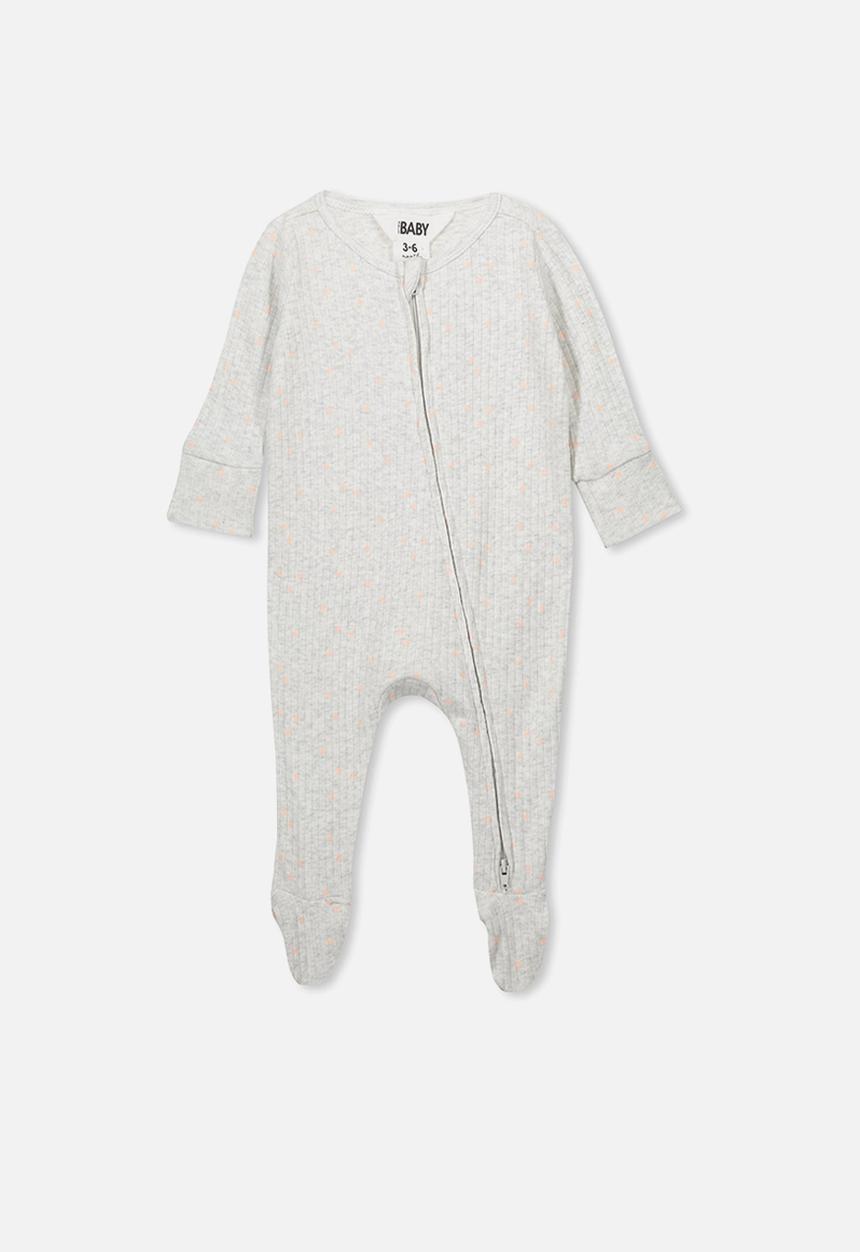 Cotton On - Newborn zip through romper - grey & peach