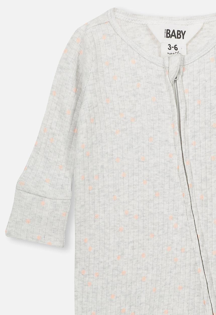 Cotton On - Newborn zip through romper - grey & peach