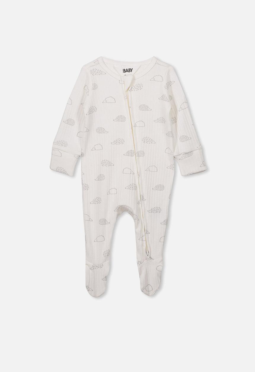 Cotton On - Newborn zip through romper - white & grey