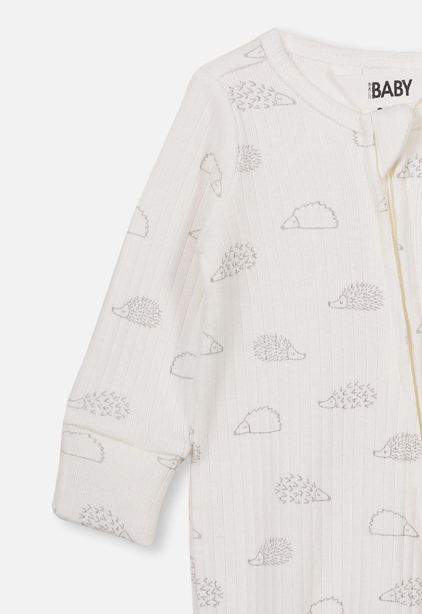 Cotton On - Newborn zip through romper - white & grey