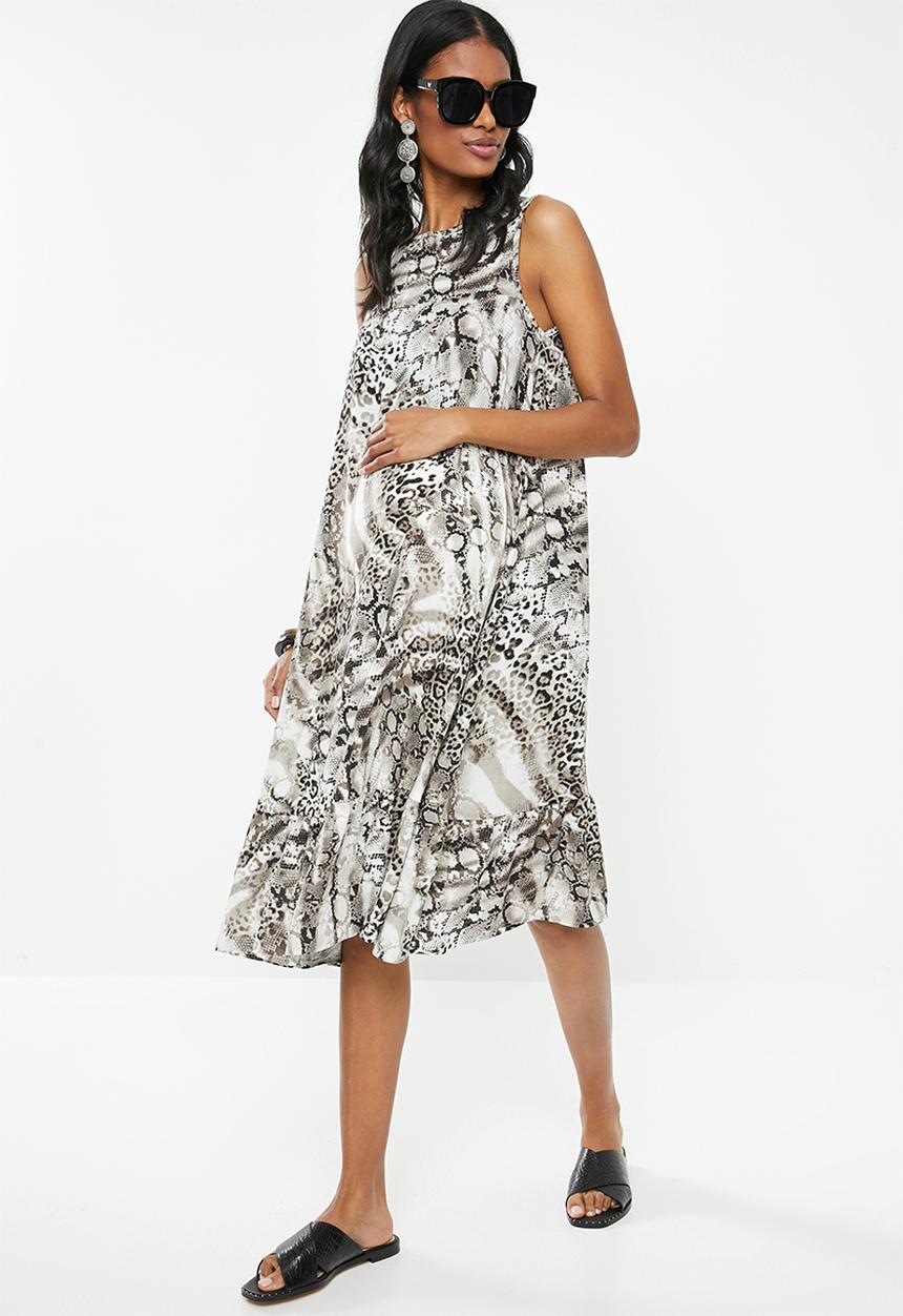 Superbalist - Tier swing dress - brown & white