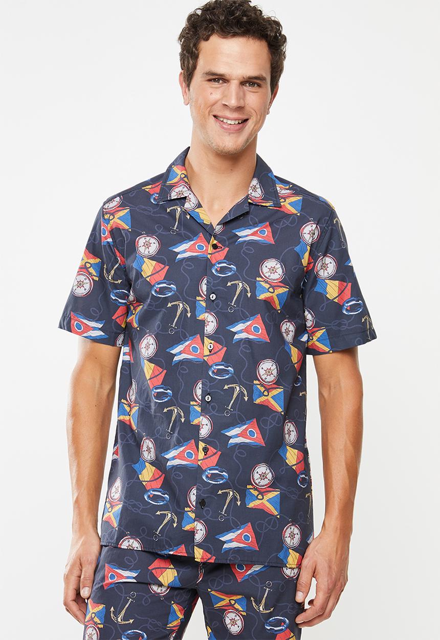 Superbalist - Nautical printed revere collar shirt - blue