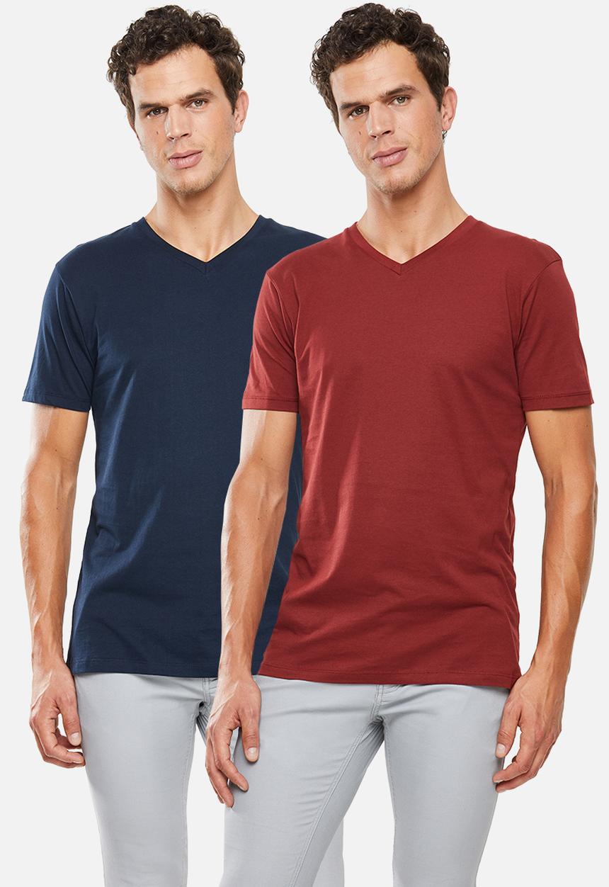 Superbalist - Plain V-neck 2 pack tees - red & blue