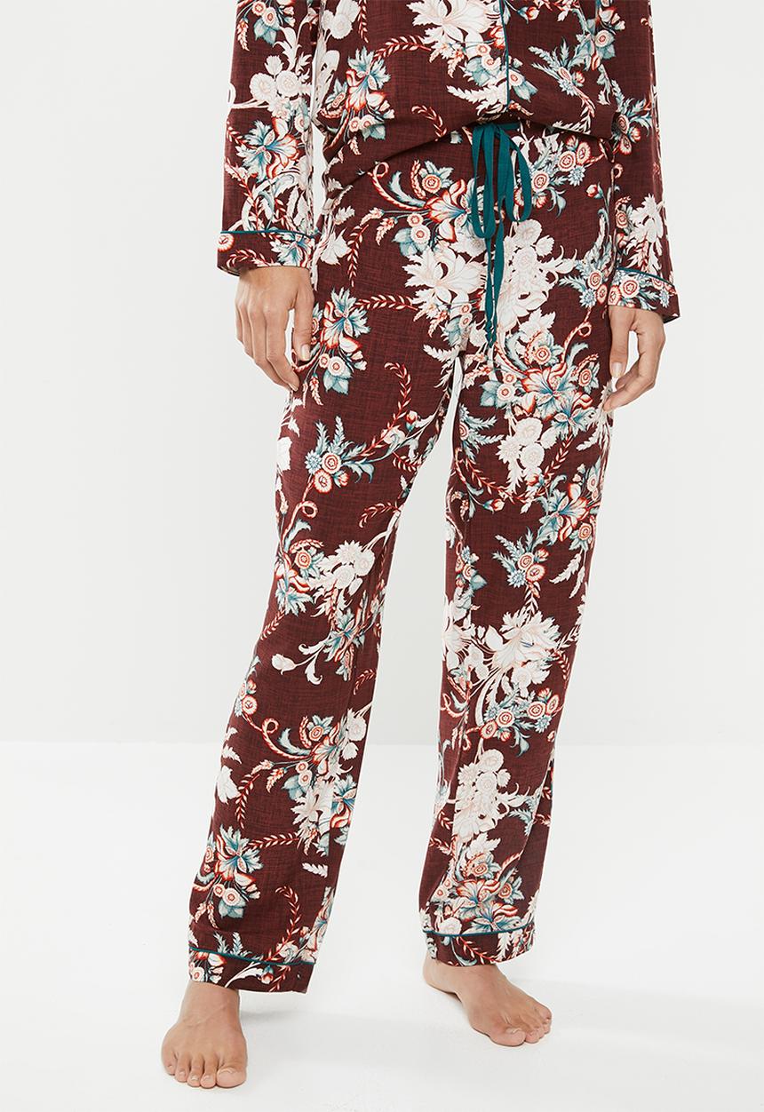 DORINA - Muriel long pants - burgundy & green