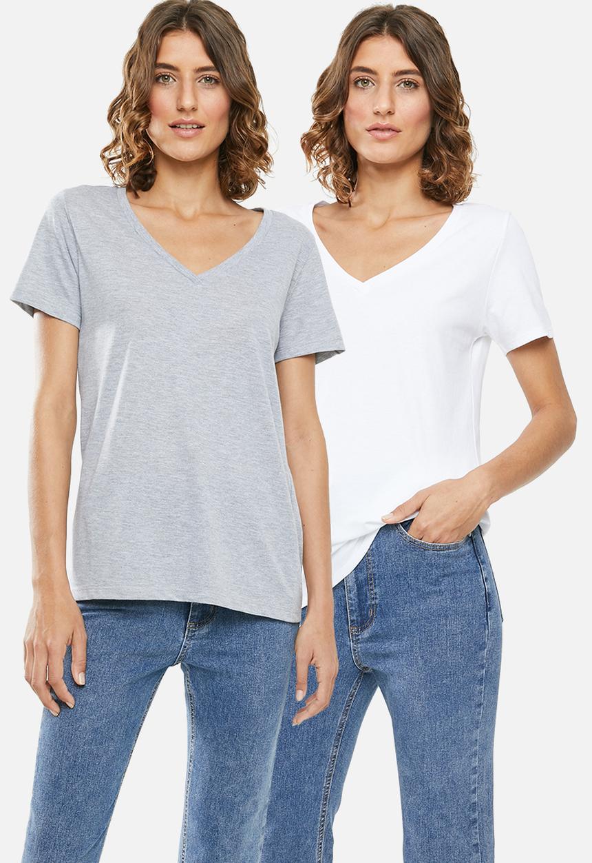 edit - 2 Pack V-neck tees - white & grey