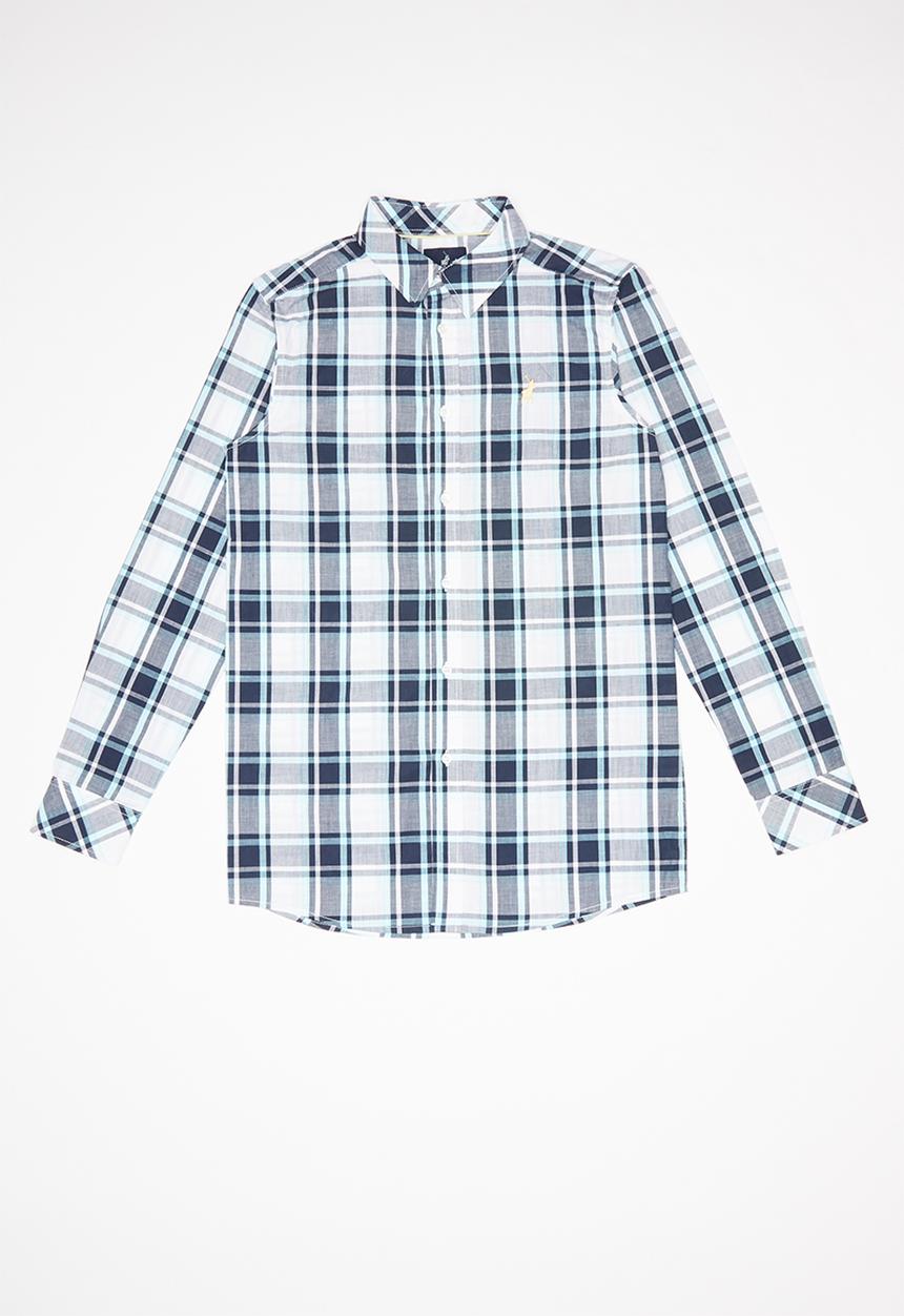 POLO - Boys blake long sleeve checked shirt - navy & white