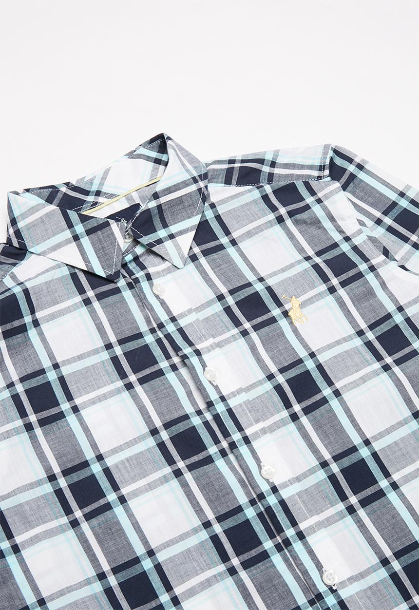 POLO - Boys blake long sleeve checked shirt - navy & white