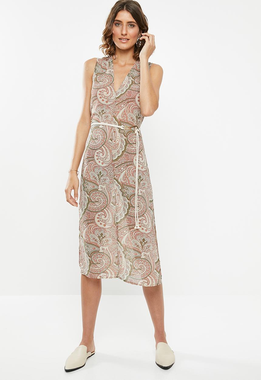 edit - Sleeveless slip dress with belt - multi 