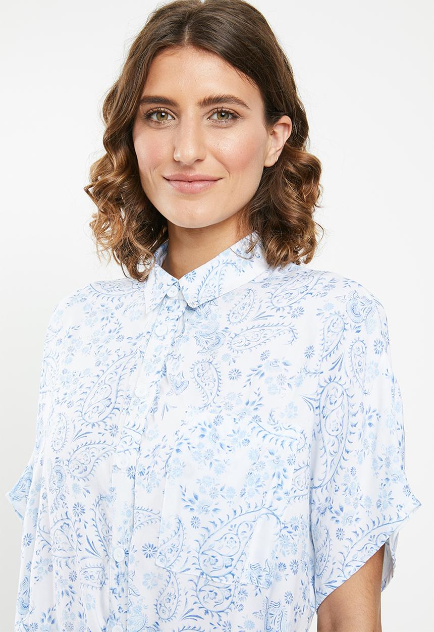 edit - Short sleeve button through - blue & white 