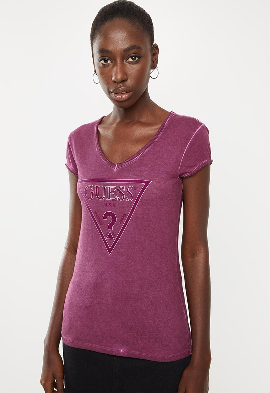 GUESS - Short sleeve oil wash triangle tee - purple
