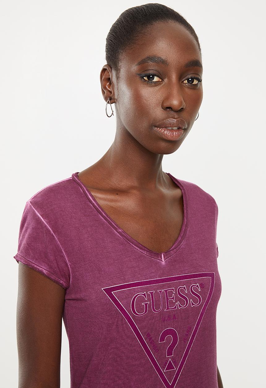 GUESS - Short sleeve oil wash triangle tee - purple