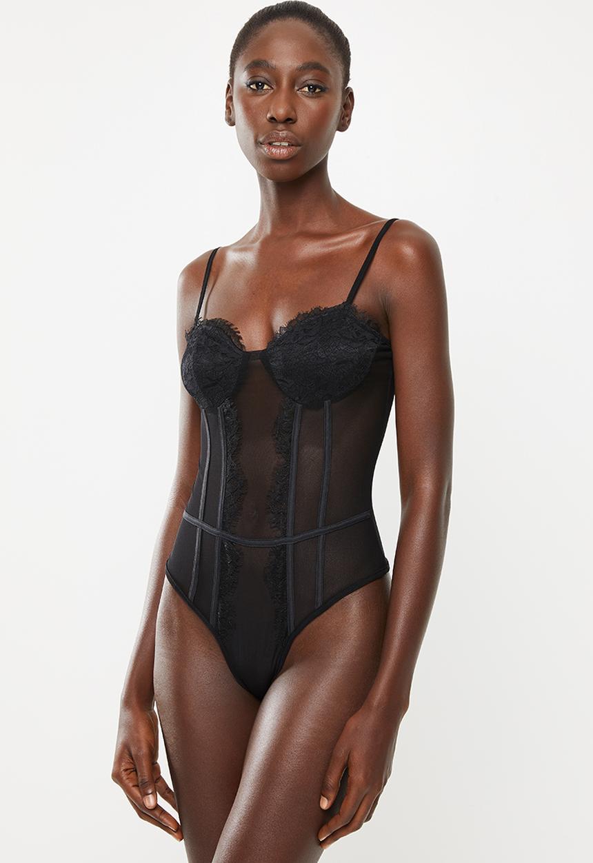 Missguided - Mesh panelled lace cup bodysuit - black