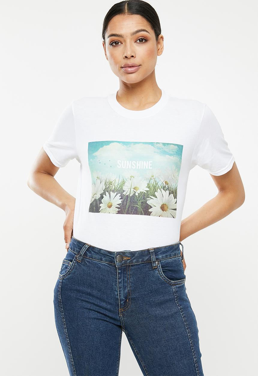 Missguided - Sunshine daisies graphic T-shirt - white